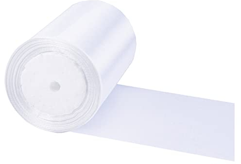10cm Geschenkband Weiß Band Breit, 23 m Große Stoffband Schleife Breites Satinband Schleifenband Glitzer Geschenkschleife XXL für Verpacken von Geschenken Weihnachten Hochzeit Dekorieren Auto