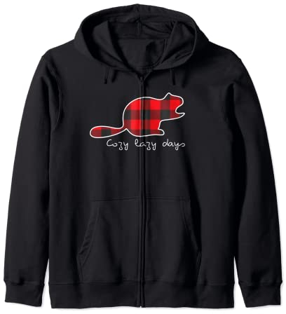 Cozy Lazy Beaver Holzfäller, kariert, Herbst, Hygge Weihnachten Kapuzenjacke