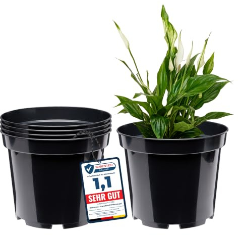 Garronda Blumentopf Kunststoff Pflanztopf rund Kräutertopf Anzuchttöpfe Blumentopf Schwarz für Innen und Aussen 32cm GD-0025 (5 Stück Schwarz, ⌀ 32,7cm H 26cm)