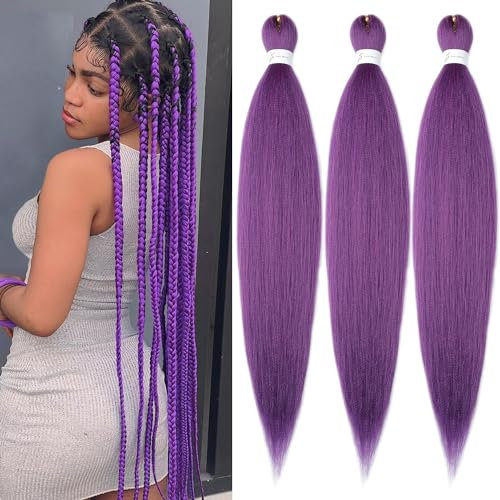 YDDM Rajout Cheveux Tresses Violet Clair 3 Packs Yaki Textured Cheveux Tresse Africaine Meches De Cheveux Pour Tresses Purple Braiding Hair Extensions Cheveux Pour Tresses (26 Inch, Lavender#)
