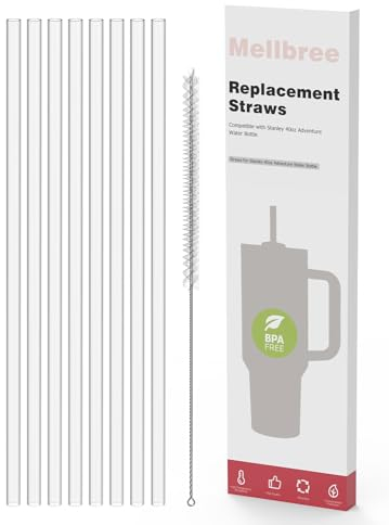 Replacement Straw Compatible with Stanley Cup 40oz 8Pack, Mellbree Reusable Transparent Straws Compatible with Stanley Adventure Quencher Travel Tumbler