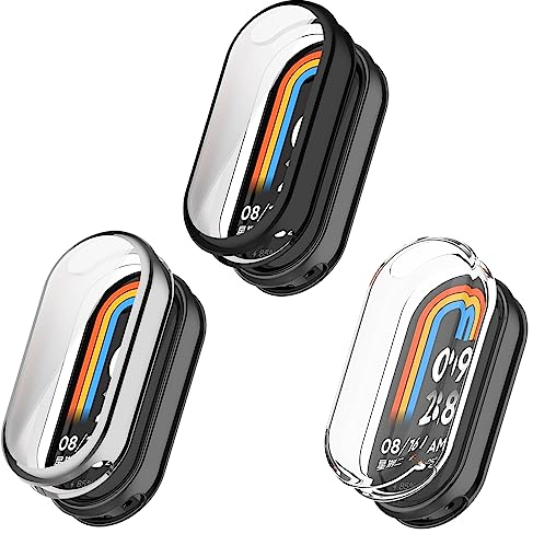 Kobmand 3 Piezas Funda Compatible con Xiaomi Mi Band 8, TPU Cubierta Completa Funda Protectora Funda Protectora para Xiaomi Mi Band 8.