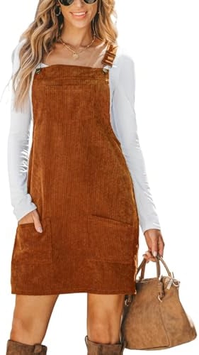 CUPSHE Women's Casual Mini Dress Square Neck Corduroy Solid Pocket Front Wide Straps Orange Short Overall Dresses