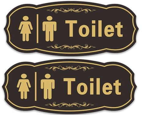 2 Pack Toilet Sign, Restroom Washroom Sign, for Home Business Office Door Wall, 22 x 9 x 0.3 cm Acrylic with Strong Self-Adhesive Tape for Easy Installation