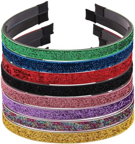 Haarreifen Damen Haarreifen mit Glitzer Stirnbänder Rutschfeste Haarbänder 1.5cm Breite für Mädchen Kinder Mehrfarbig 8 Stück