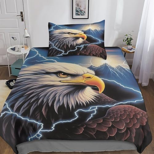 Rochile Blitzender Adler 3D Bettwäsche Set Drucken Betten Set Jugendliche Bettbezug Mit Mikrofaser Reißverschluss Schließung Kopfkissenbezug Weich Haltbar Atmungsaktive Single(135x200cm)
