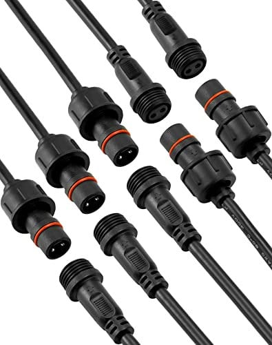 QWORK® 5 Paar 2-Poliger Elektrischer Steckverbinder IP65 Wasserdichter mit 22AWG 20cm Verlängerungskabel für Lichterketten LED Lichtleisten