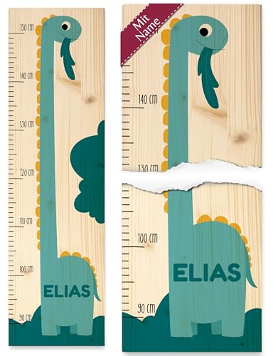 Messlatte Kinder - Dinosaurier - Großer Dino mit Name - Kindermesslatte Jungen - 90-150 cm - Holz