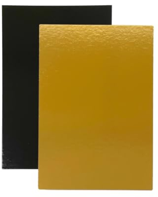 Kit de 10 Supports à Gâteaux Rectangulaires | 30x20 cm | Carton Réversible | Plateau pour présenter Pâtisserie, Layer our Number cakes | Fabriqués en Europe | 1 mm d'épaisseur | Noir et Doré