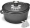 Overmont Bräter Emaille Gusseisen Topf - Schmortopf 24cm backofengeeignet - mit Deckel und Kochbuch - für Küche Backen Schmoren Braten Grau