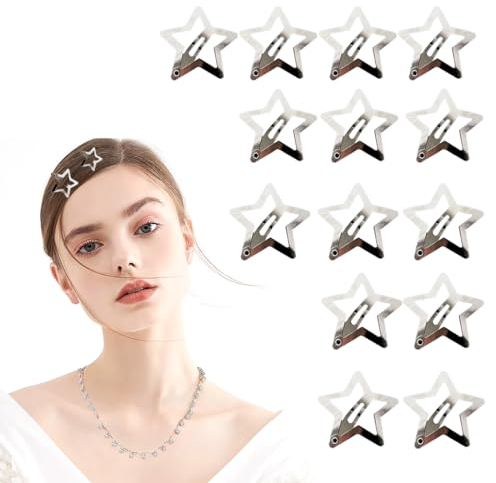 Zeayebsr 14 PCS Stern Haarspangen Silber Y2K Haarschmuck Pentagramm Haarclips für Mädchen und Frauen, Hair Accessories,Stern haarspangen,Kawaii Accessoires,y2k Accessoires