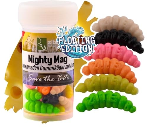 Zite Fishing Mighty Mag Floating Edition - Auftreibende Gummiköder Forellen-Angeln - Künstliche Bienenmade Käse-Aroma - UV-Aktiv - Allround Farbmix