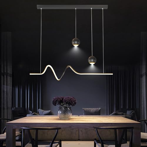 WERSVG Moderne L100cm LED Hängelampe Esstisch Dimmbar Pendelleuchte Schwarz Mit Fernbedienung Linear Design Hängeleuchte Esstischlampe Hängend Höhenverstellbar für Küche büro Esszimmer (Schwarz)