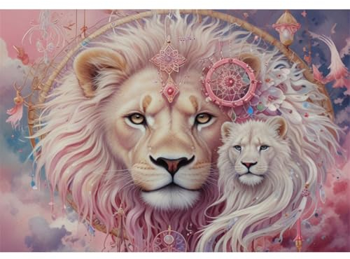 TWYYDP Puzzle 520 Teile für Erwachsene - Holzpuzzle - Traumfänger Löwe Rosa - Anspruchsvolle Spiele