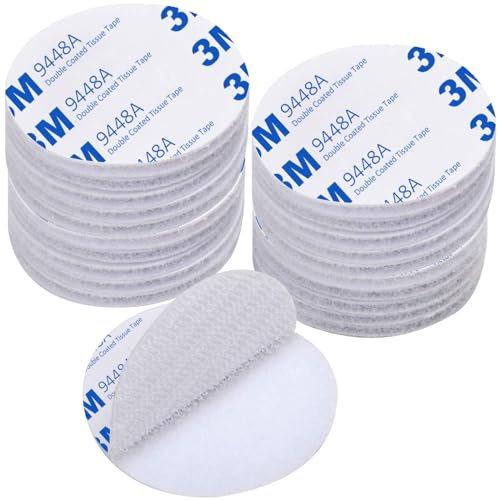 Rusoz Scratch Autocollant Double Face Extra Fort, Blanc Bande Auto-Adhésif Réutilisable Rond 5cm Adhesif Double Face Puissant pour Bricolage/Cadre Photos, 20 pièces