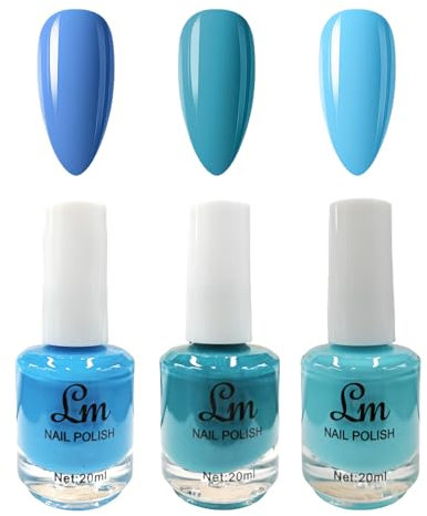 Blue Nail Polish Set,3 Colors Nail Varnish Set,Quick Dry & Long Lasting,Navy Blue Nail Polish,Baby Blue Nail Varnish for Women DIY Nail Art at Home,No Need UV,20ML (Blue, One Size)