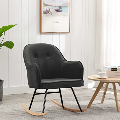 Sufrk Schaukelstuhl Dunkelgrau Samt Relaxsessel Mit Liegefunktion Sessel Wohnzimmer