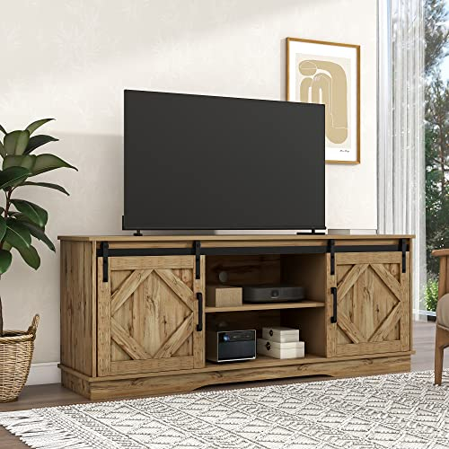 SUKY Großer TV-Schrank TV Stand Sideboard 150 x 40 x 60cm Entertainment Center mit 2 klassischen Schiebetüren Einstellbare Regale für Wohnzimmer Esszimmer Landhaus Modernes Design (Vintage Braun)