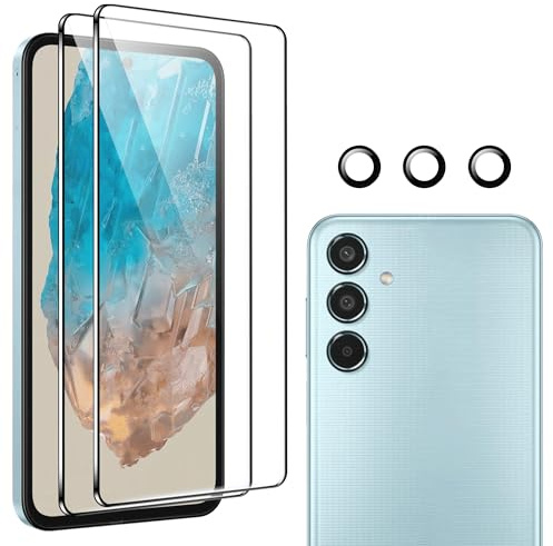 zZjoOoj Schutzfolie für Samsung Galaxy M35 5G,Pack of 2 Tempered Glass Film,3 Pieces Individual Metal Ring Camera Protection, Kratzfester Schutz, HD Displayschutzfolie,und Blasenfrei