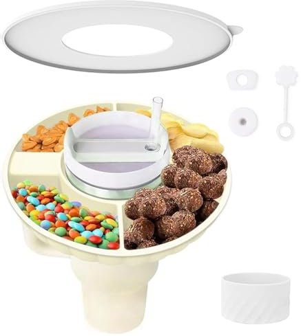RIREKIS Silicone Snack Tray with Lid for Stanley 40 oz, White Snack Bowl for 40oz Tumbler, Stanley Accessories with Spill Stopper Set and Protective Boot, for Car Cup Holder