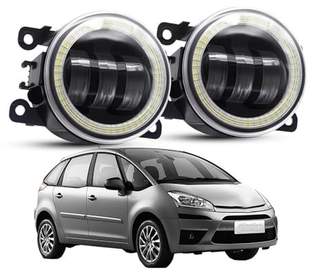 ODKBFG Phare Avant 2 X Ensemble Phares Antibrouillard Angel Eye Pour Voiture 30W LED Feux Jour Antibrouillard DRL 12V Pour Citroen C4 Pour Picasso Pour Grand 2006-2020 Feux Avants(White and Blue)
