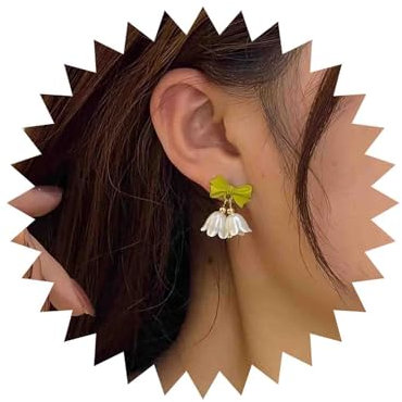 Cybche Boho Grün Emaille Bogen Ohrringe Acryl Blume Ohrringe Weiße Blume Baumeln Ohrringe Maiglöckchen Blume Ohrringe Grün Harz Bogen Ohrstecker Schmuck Für Frauen