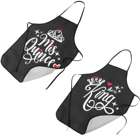 IWOWHERO 1 Pair Of Cute Couples Apron For Men And Women Letter Print Crown Pattern Apron For Him And Her Versatile Cooking Apron For Cooking Baking