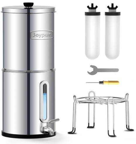 Joypur Schwerkraft Wasserfilter 8,5L mit keramischen Filtern & Sichtfenster – für Zuhause, Wohnmobil & Notfallvorsorge, BPA-frei, verbessert Geschmack & Geruch, ohne Strom, Sliver