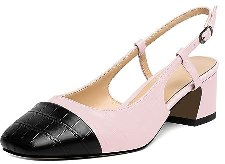 EDEFS Escarpins Polyvalents Slingback Talon Bas 5CM Bout Fermé en Cuir Verni Rouge/Noir pour Toutes Occasions Rose EU41