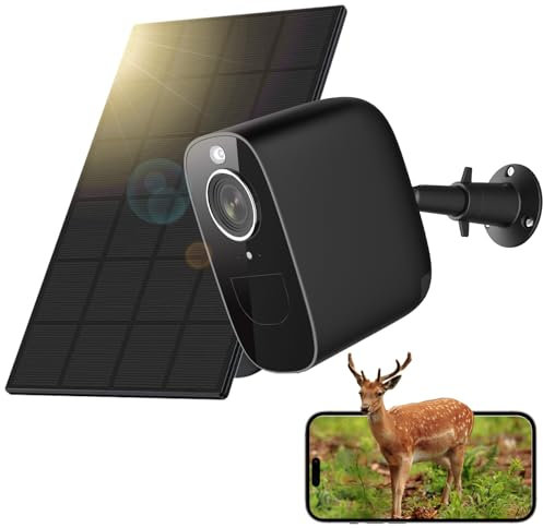 4G LTE Wildkamera mit PIR Bewegungsmelder, ohne WLAN, 2K Solar Überwachungskamera mit Cloud-Speicher, SIM Karte & Akku, Farb-Nachtsicht, App Alarm, 2-Wege-Audio, IP65 Wasserdicht für Außenbereich