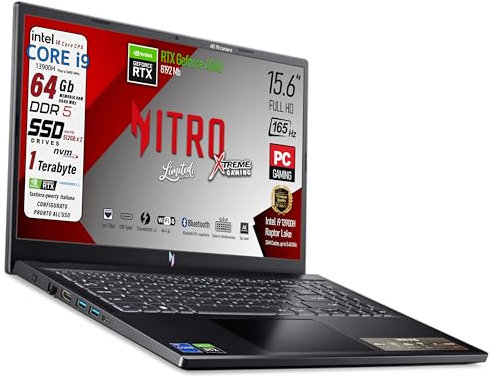 acer Notebook Gaming, Intel Core i9-13900H, RAM 64GBB DDR5 5600MHz, SSD 1Tb(512GB X 2), 15.6 FHD IPS 165Hz, NVIDIA GeForce RTX 4060 8GB GDDR6, Wi-Fi 6, Thunderbolt 4.0, Win 11, ready to use