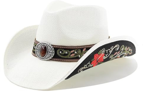WUFANGBU Chapeau Paille Chapeaux De Cow-Boy Chapeaux De Soleil De Plage Fleurs Brodées pour Hommes Et Femmes Chapeaux Haut-De-Forme Protection Solaire Chapeaux À Grands Bords