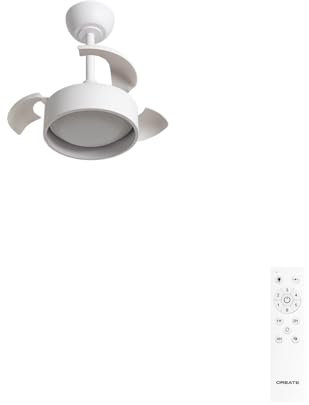 CREATE / WIND CLEAR LAMP/Ventilador de techo con luz blanco con mando / 40W, Silencioso, Ø55 cm, 6 velocidades, aspas retráctiles, programable, función verano-invierno, luz led 3 temperaturas