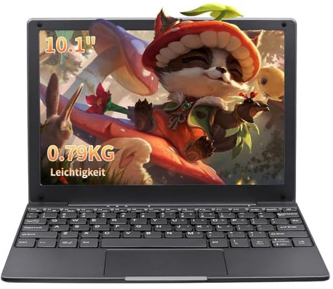 IUGNG 10,1 Zoll Laptop Celeron N4020 (bis zu 2,8 GHz), 8 GB RAM, 512GB SSD, Win 11 Dual Band WiFi 2,4G+5G FHD Bluetooth 5.0 USB3.0 HDMI Kabellose Maus und deutsche Silikon-Tastaturhülle, Grau
