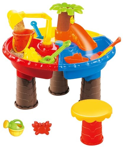 Tavolino per i più Piccoli 1-3, 35x45cm 3 in 1 Tavolo da Gioco di Sabbia e Acqua con Accessori da Gioco, tavoli da Sandbox Giocattoli all'aperto per Bambini (Stile)