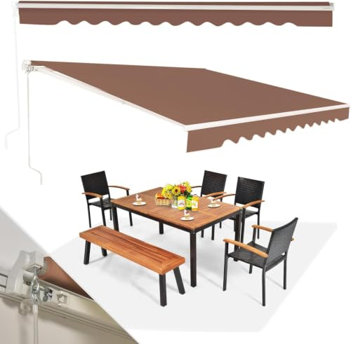 RELAX4LIFE Einziehbare Markise, Gelenkarmmarkise mit Handkurbel, Sonnenmarkise Winkel Längeinstellung(5-35°), Markise mit Wasserdichter Beschichtung, Balkonmarkise Sonnenschutz (4 x 2,5 m,Kaffee)