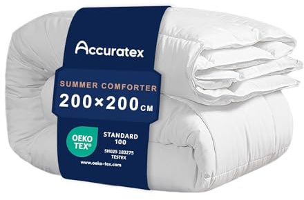 ACCURATEX 250GSM Bettdecke 200×200, Ganzjahresdecke mit Mikrofaser Füllung | leichte & weiche Sommerdecke, atmungsaktiv, hautfreundlich, Steppung mit Paspel, 8 Eckbänder, maschinenwaschbar