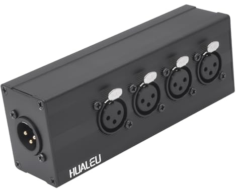 HUALEU 3Pin XLR 1 Male to 4 Female Splitter,4WAY XLR Four-Input and one-Output Parallel Connection Adapter,Four Microphone inputs Converted to one Output,4 in to 1 Out Aduio Splitter