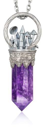 Generisch Handgefertigter 925 Silber Schloss-Anhänger mit Amethyst Kristall – Magischer Märchen Talisman im Elfenstil, Unikat Gothic Schmuckstück