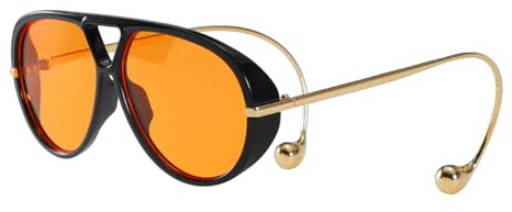 GNOLONG Vintage Oversized Pilot Sunglasses Double Bridge Large Big Frame Sun Glasses 70s Round Eyewear UV400 for Women Men (Black Orange)