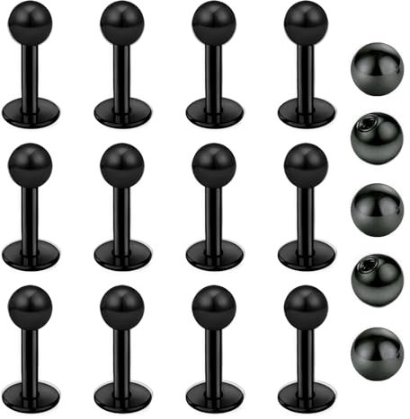 Gojewen 12er Lippenpiercing Stecker 1,2mm Chirurgenstahl Piercing Lippe Labret Helix Tragus Stud Silber Gold Schwarz 6mm 8mm 10mm 12mm
