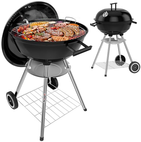 HOMELUX Holzkohlegrill,Ø 44cm Kugelgrill mit Deckel | Grillfäche, Barbecue Smoker, BBQ Grill mit Einstellbarer Luftzufuhr & Ascheschale