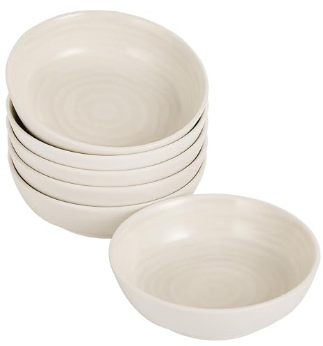 keramwerk Dipping Bowls, Soy Sauce Dish Ceramic,4 OZ Small Serving Bowls for Side Dishes Casual Design,Set of 6 Mini Appetizer Plates for Condiment Sushi Ketchup BBQ Party,4 Inch
