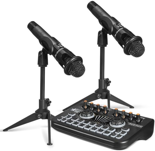 E300 Podcast Ausrüstung Satz mit Doppelmikrofon und X3 Soundkarte | Schwarz, Metall und Kunststoff, für Podcasting und Streaming, 1 Satz, für Einsteiger und Profis