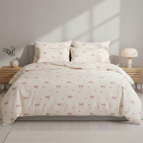 Nayoroom Bettwäsche 200x200 Rosa Schleifen Bettbezug Kissenbezug 80x80x2 | ÖKO-TEX, 105gsm Microfaser, Bettwäsche-Sets mit Reißverschluss, Schleifenmuster, 3teilig
