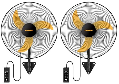 CAMMOO 51cm Wall Mount Fan Oscillating, Extended 1m Wired Remote and 2m Power Cord, 3-Speed Indirtrial Wall Mounted Fan for Commercial, Greenhouse, Garage, Workshop, Horse Barn, Gym, 2 Packs
