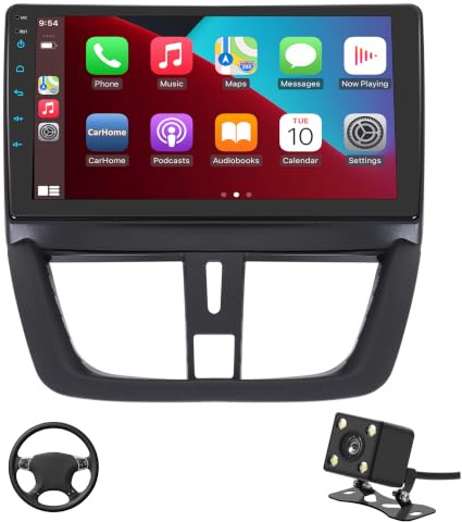 Radio Coche para Pantalla Peugeot 207 2006-2015 9 Écran Tactile IPS Wireless Carplay&Android Auto Avec Navigation/caméra de recul/Bluetooth/Miror Link/Mic/FM/Steering Wheel Controls