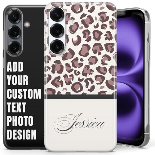 Personalised Leopard Print Phone Case with Name - Custom Animal Design for iPhone 17 Pro, 16, 15, 14, 13, 12, 11, Xs, Samsung Galaxy S26 Ultra, S25, S24, S23, S22, s21, S20 Google Pixel 10 Pro, 10a, 9