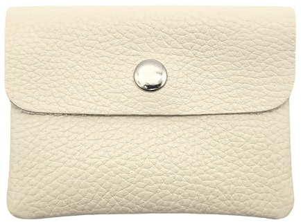 Mini Geldbörse Leder Made in Italy | Echtes Rindleder | Kompakt 11x8,5cm | 50g leicht | 3 Fächer | Druckknopf | Damen Herren | Münzfach Scheinfach | Portemonnaie (Cremeweiß)