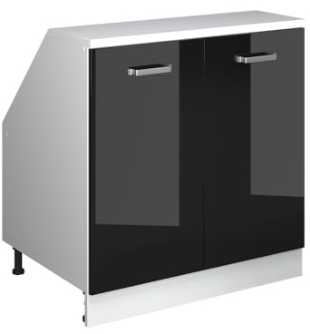 Vicco Küchenschrank für Dachschrägen R-Line, Schwarz Hochglanz, 80 cm
